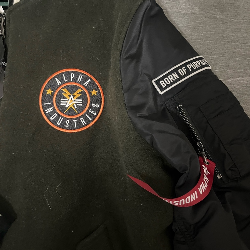 Alpha Industries Olive and Black Varsity Jacket - Picture 3 of 8